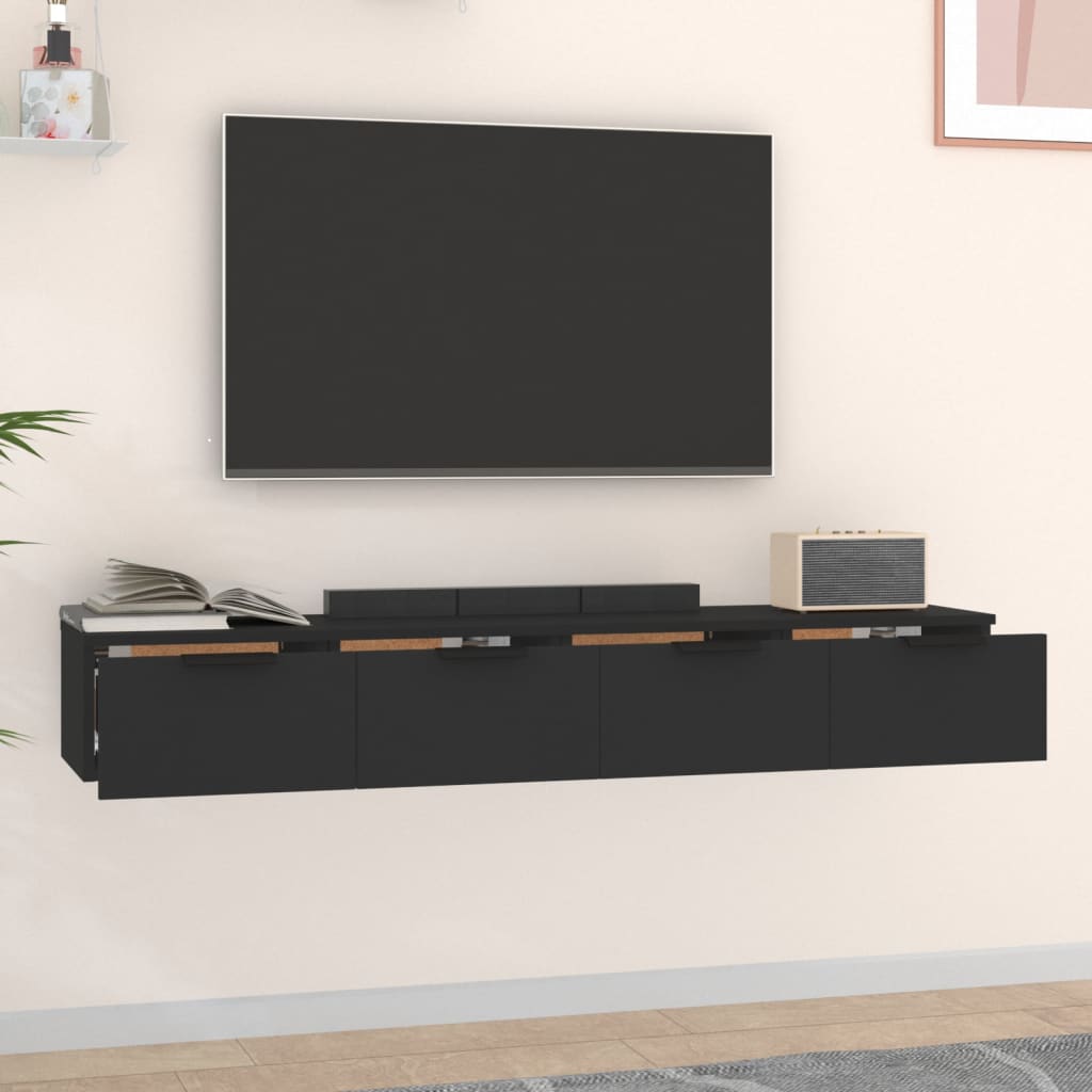 Armoires murales 2 pcs Noir 68x30x20 cm Bois d'ingénierie