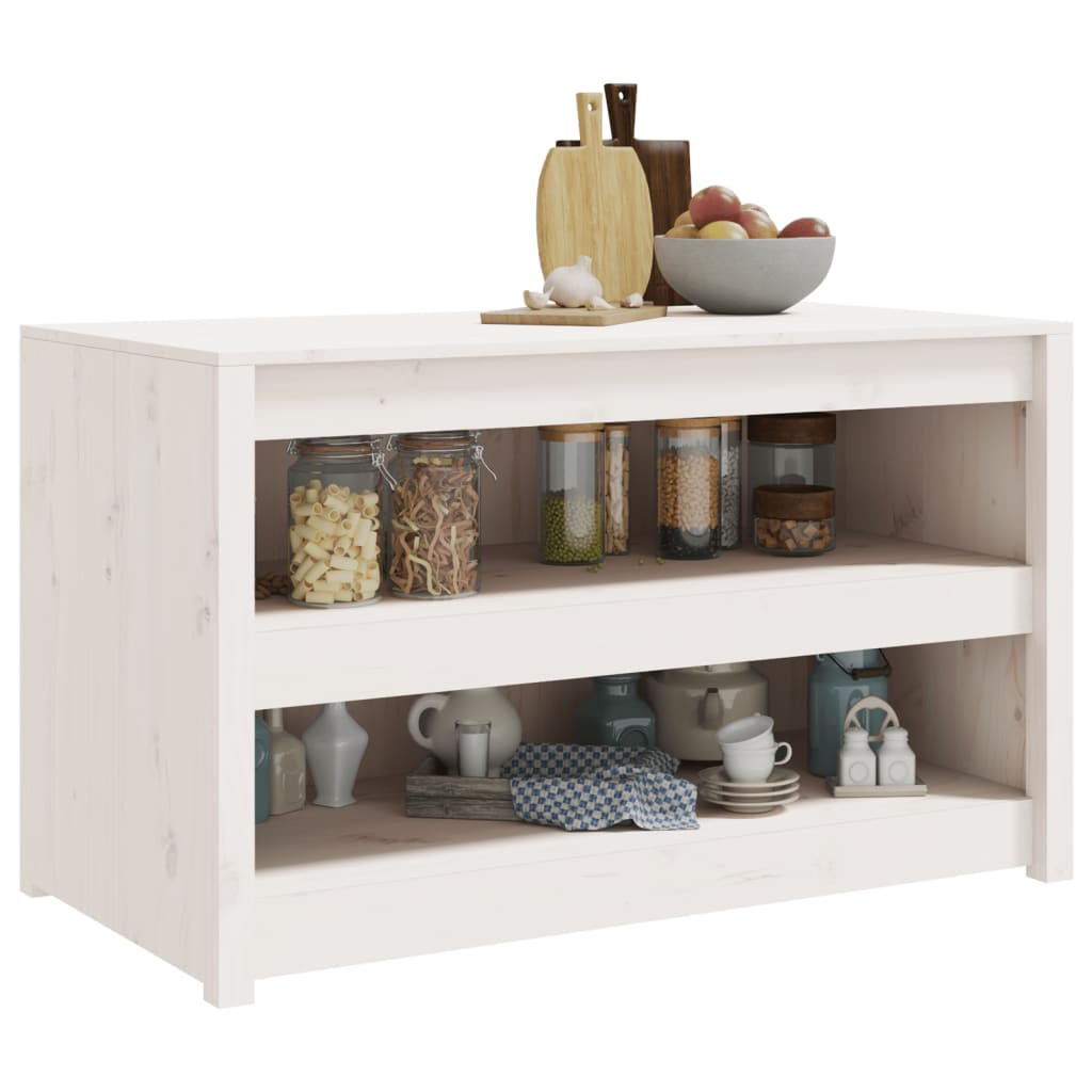 Mueble de cocina exterior blanco fabricado en madera maciza de pino.