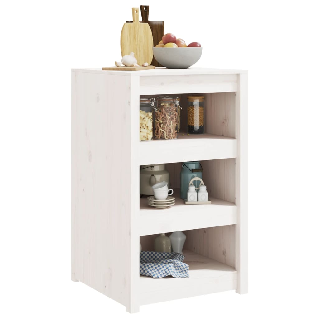 Mueble de cocina exterior blanco fabricado en madera maciza de pino.