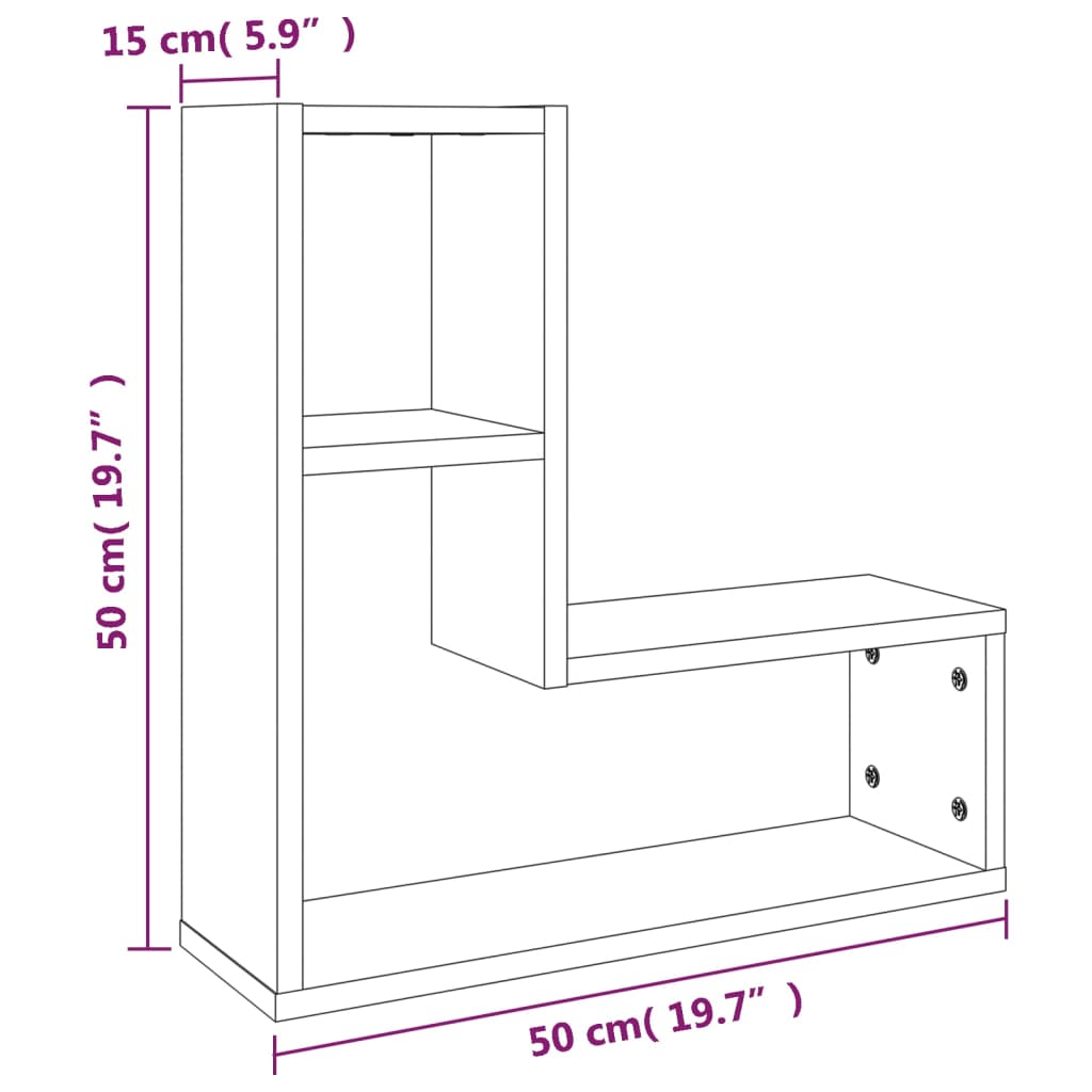 Étagères murales 2 pcs Chêne fumé 50x15x50 cm Bois d'ingénierie