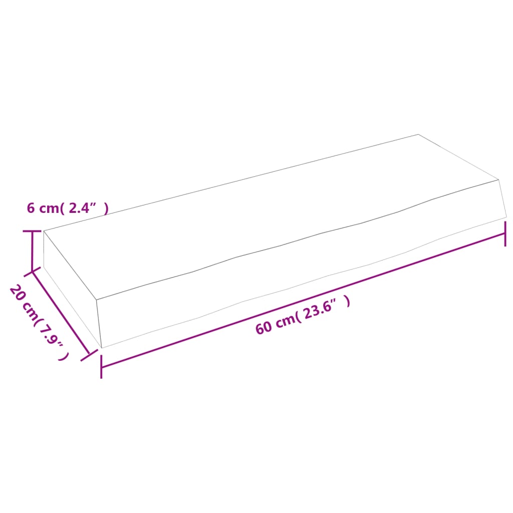 Étagère murale 60x20x6 cm bois de chêne massif non traité
