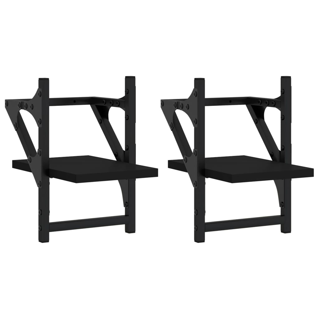 Étagères murales avec barres 2 pcs noir 20x25x30 cm