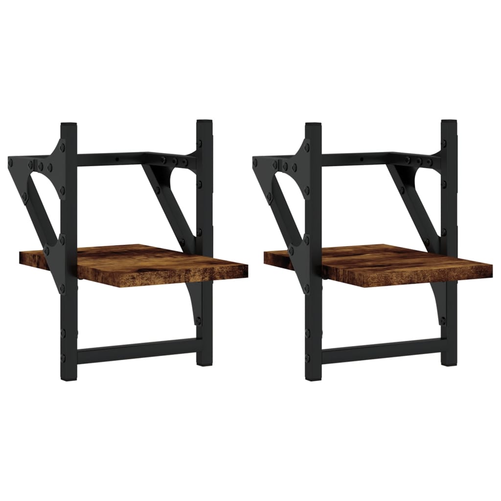 Étagères murales avec barres 2 pcs chêne fumé 20x25x30 cm