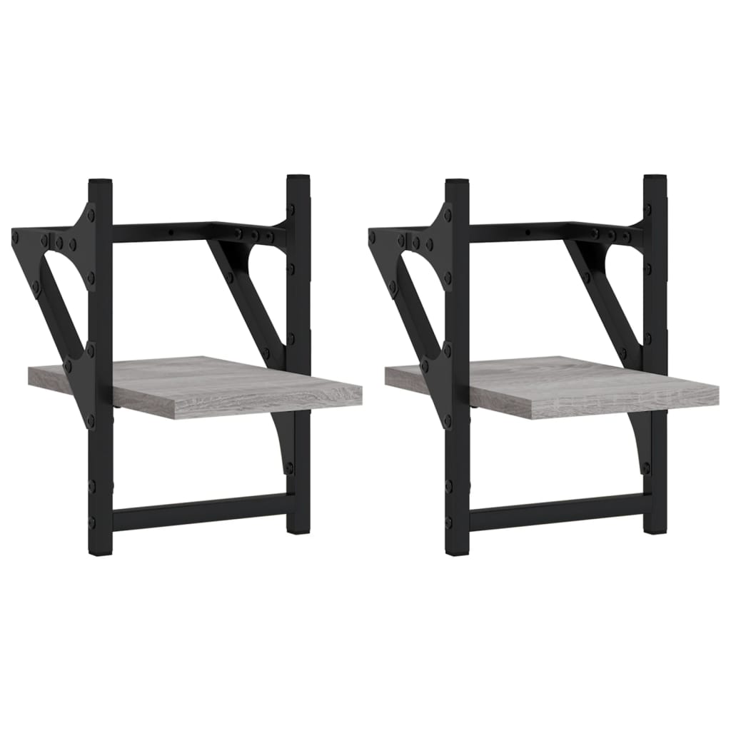 Étagères murales avec barres 2 pcs sonoma gris 20x25x30 cm