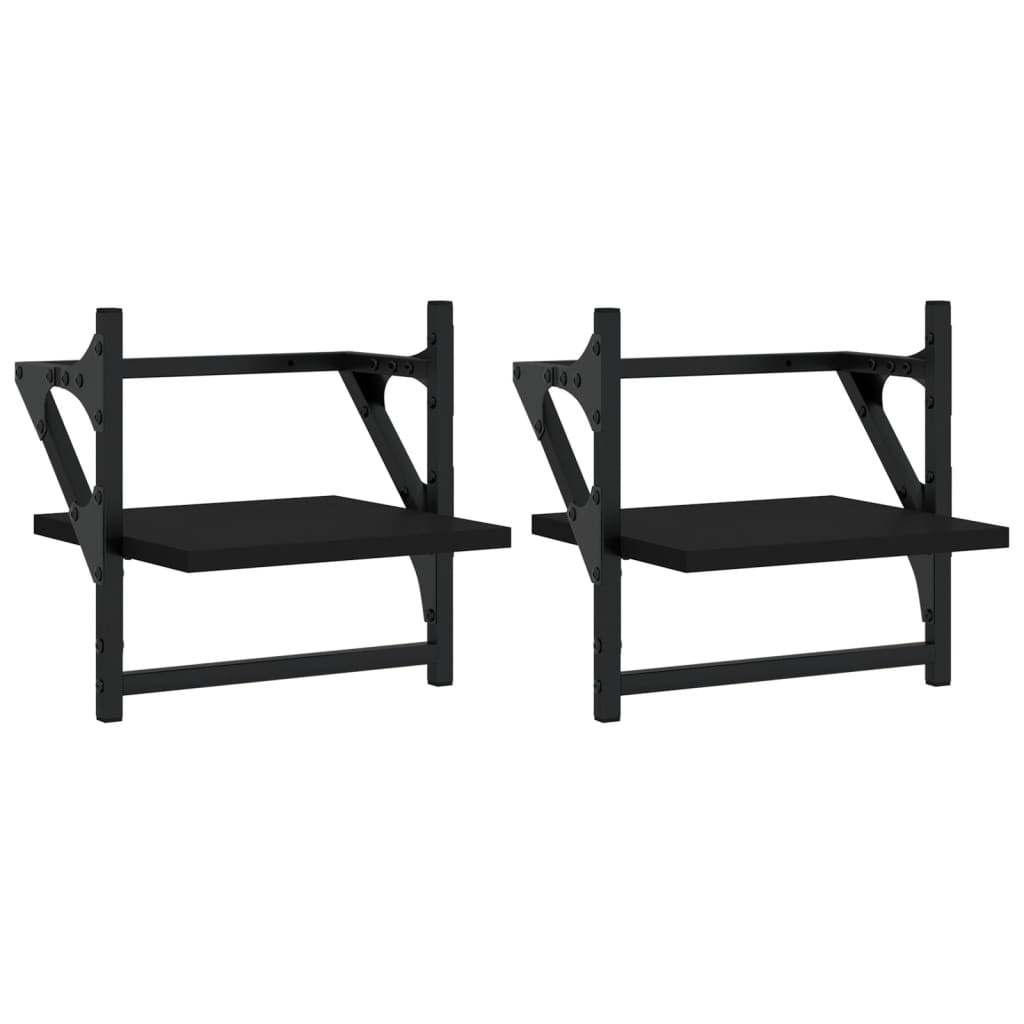 Étagères murales avec barres 2 pcs noir 30x25x30 cm