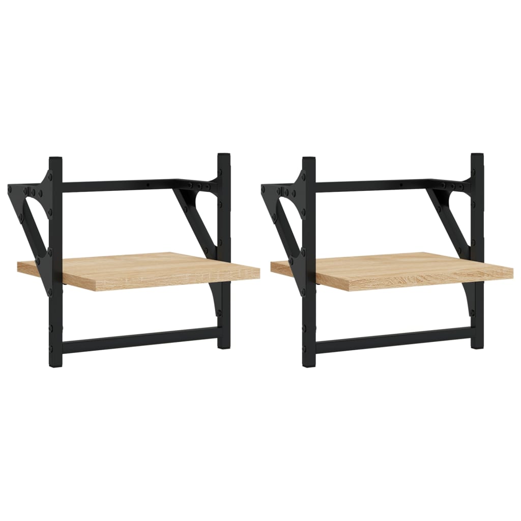 Étagères murales avec barres 2 pcs chêne sonoma 30x25x30 cm