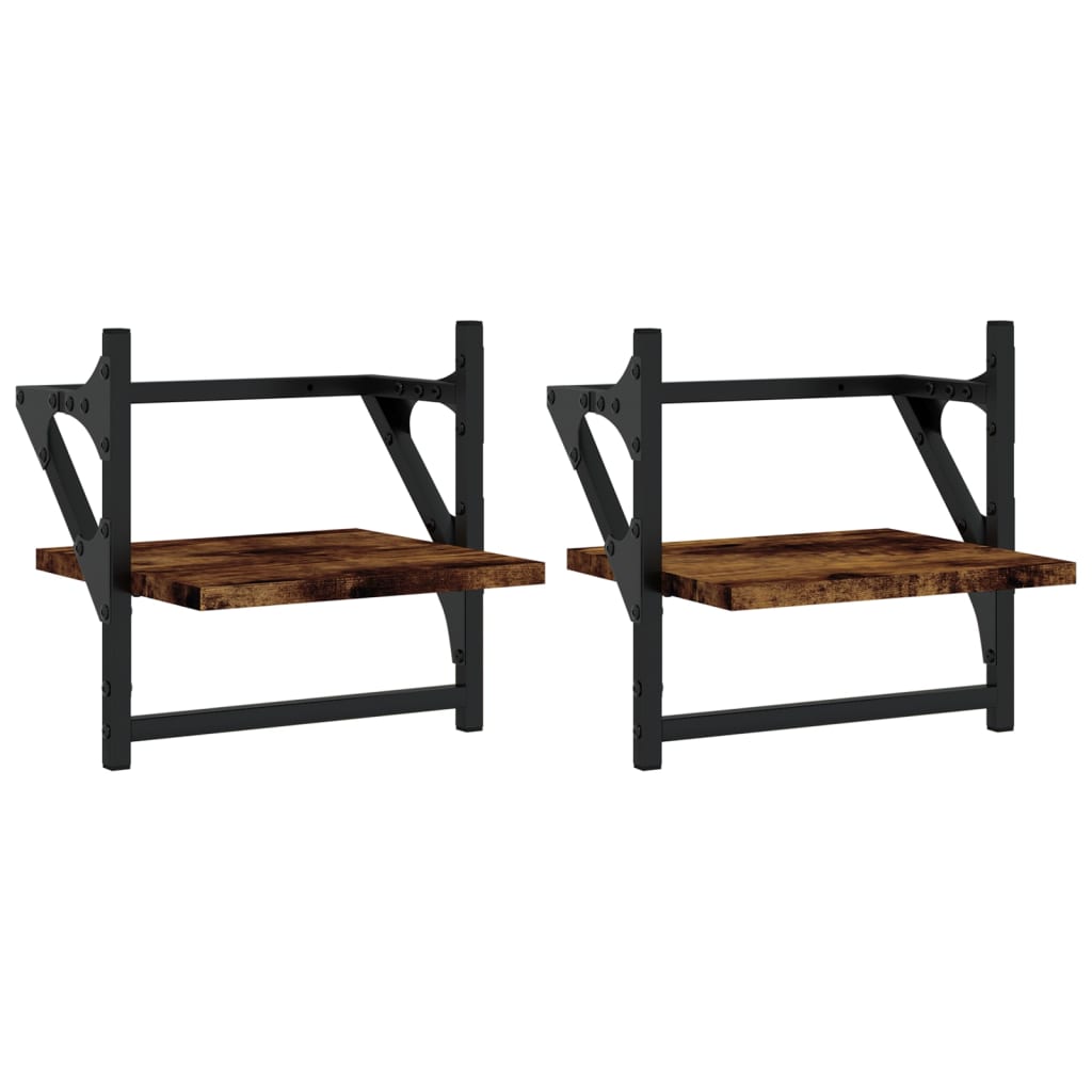 Étagères murales avec barres 2 pcs chêne fumé 30x25x30 cm