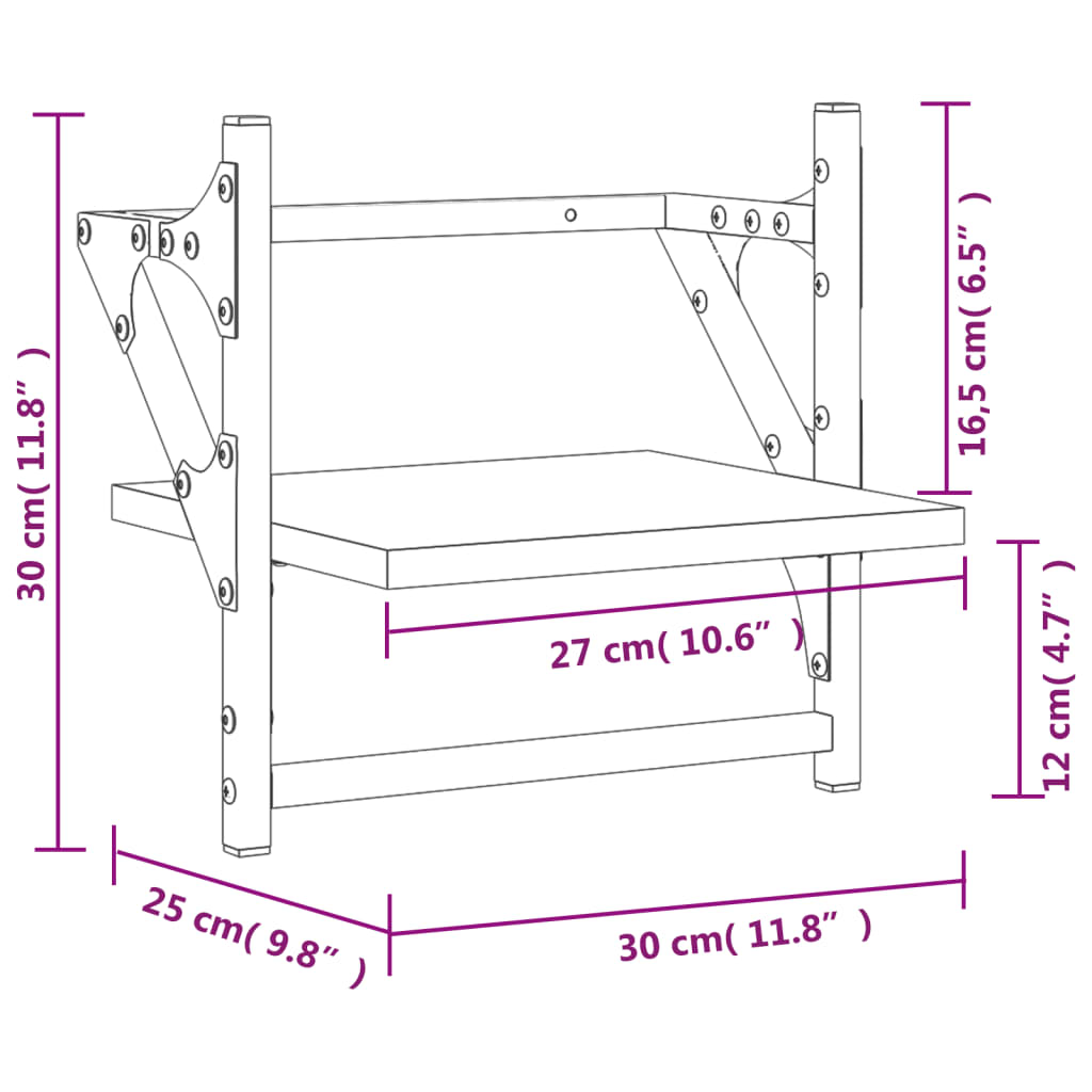 Étagères murales avec barres 2 pcs sonoma gris 30x25x30 cm