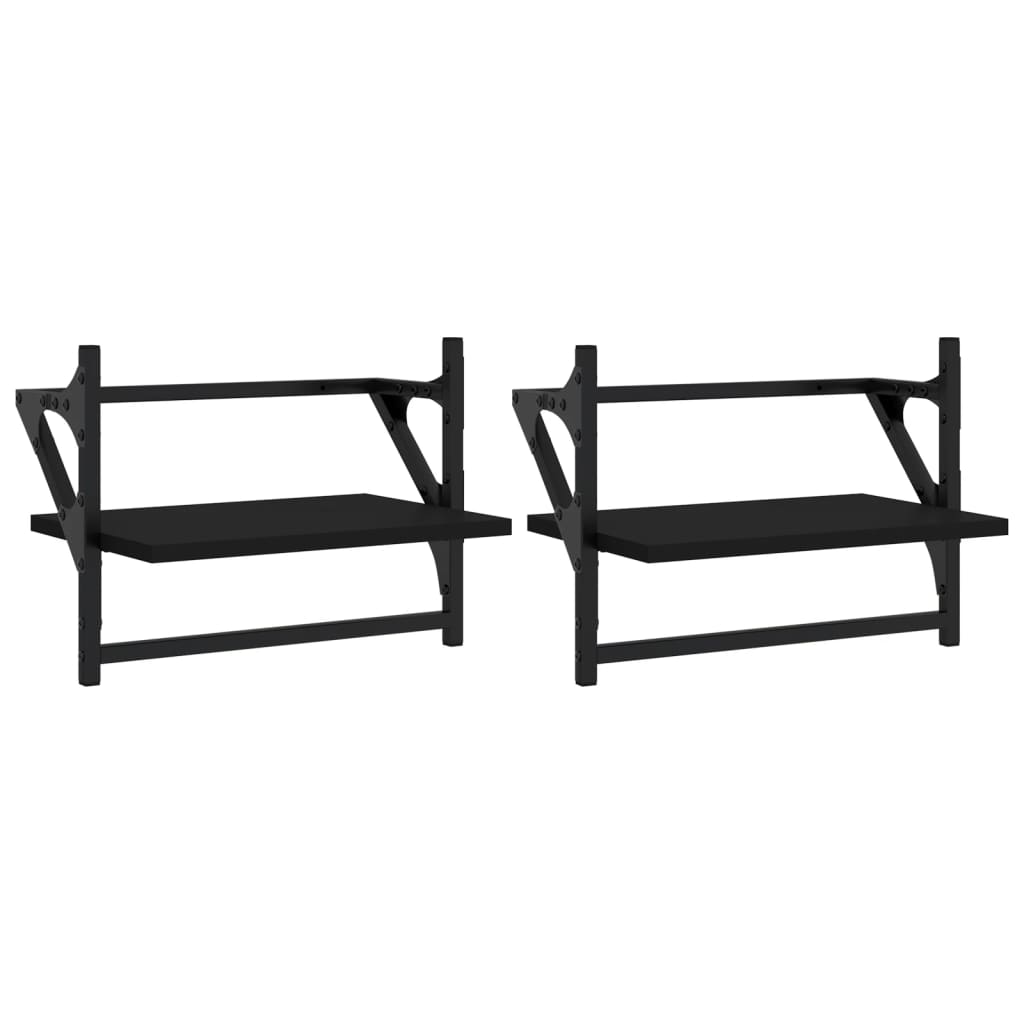 Étagères murales avec barres 2 pcs noir 40x25x30 cm