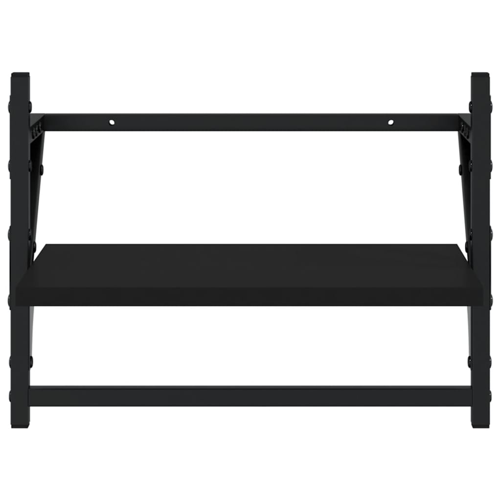 Étagères murales avec barres 2 pcs noir 40x25x30 cm