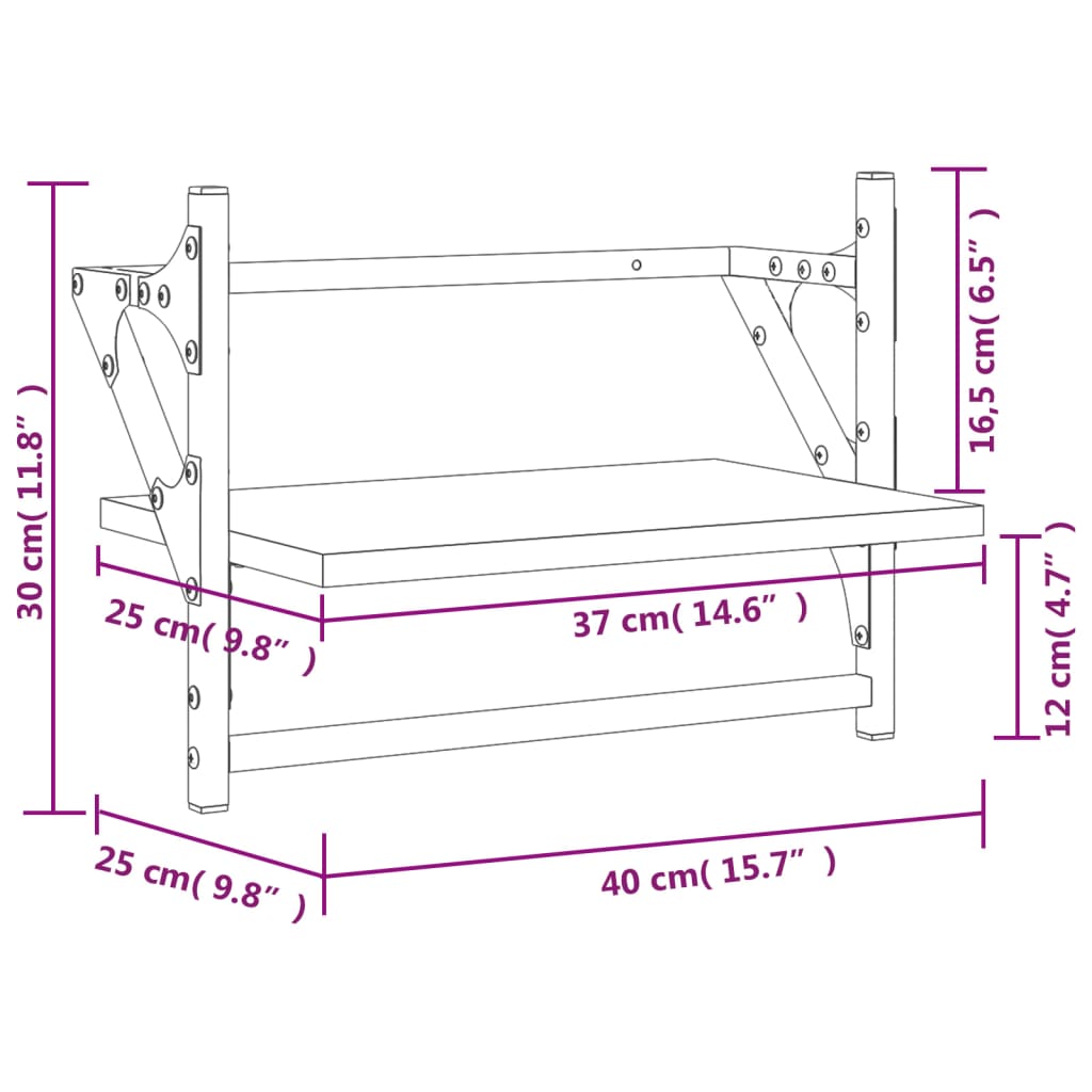 Étagères murales avec barres 2 pcs chêne fumé 40x25x30 cm