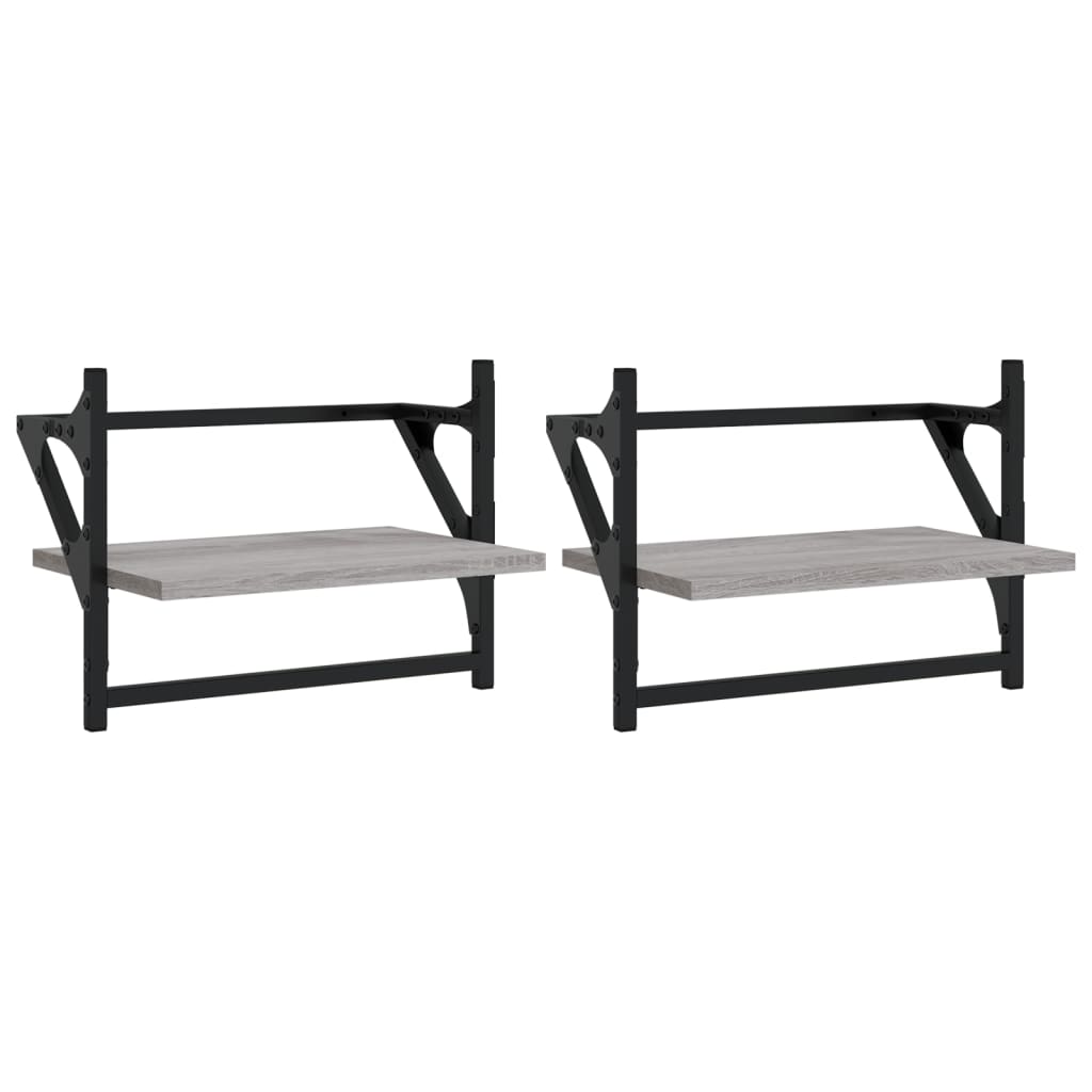 Étagères murales avec barres 2 pcs sonoma gris 40x25x30 cm