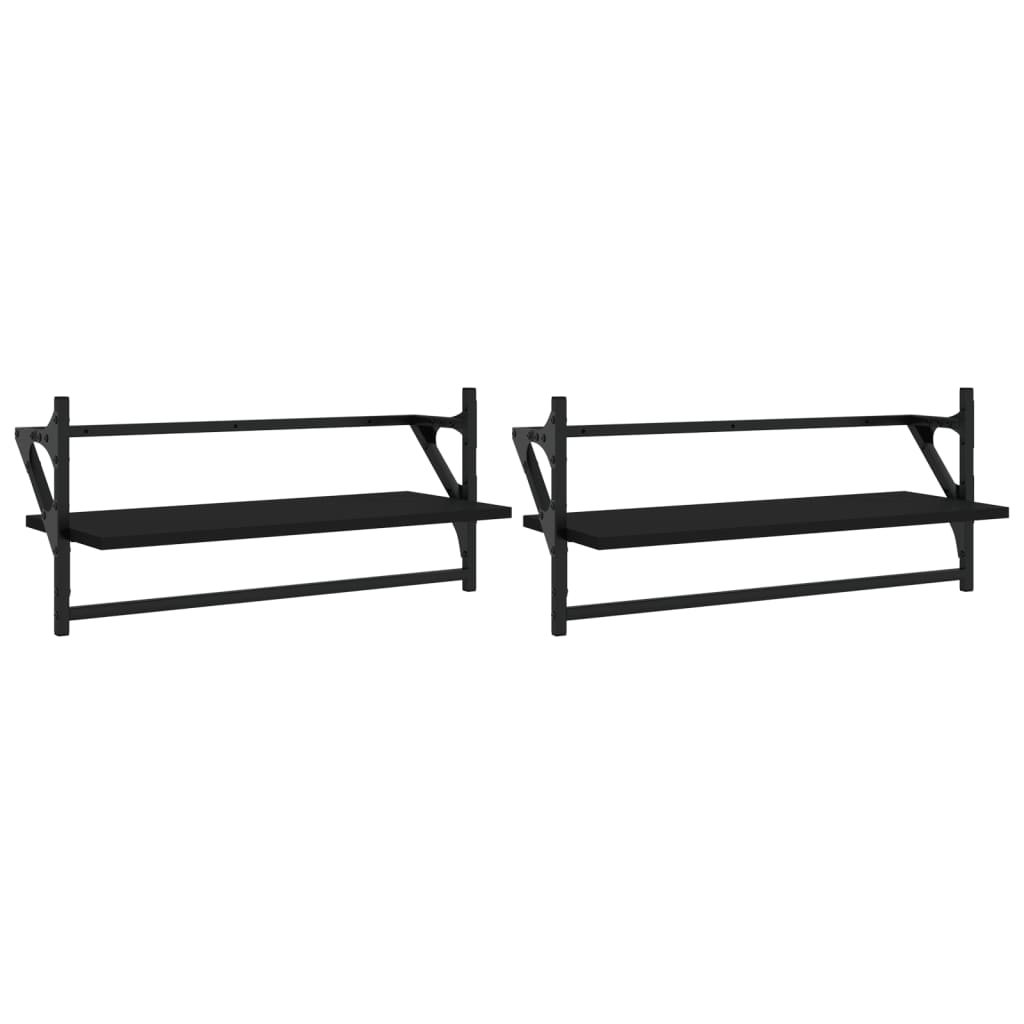 Étagères murales avec barres 2 pcs noir 65x25x30 cm
