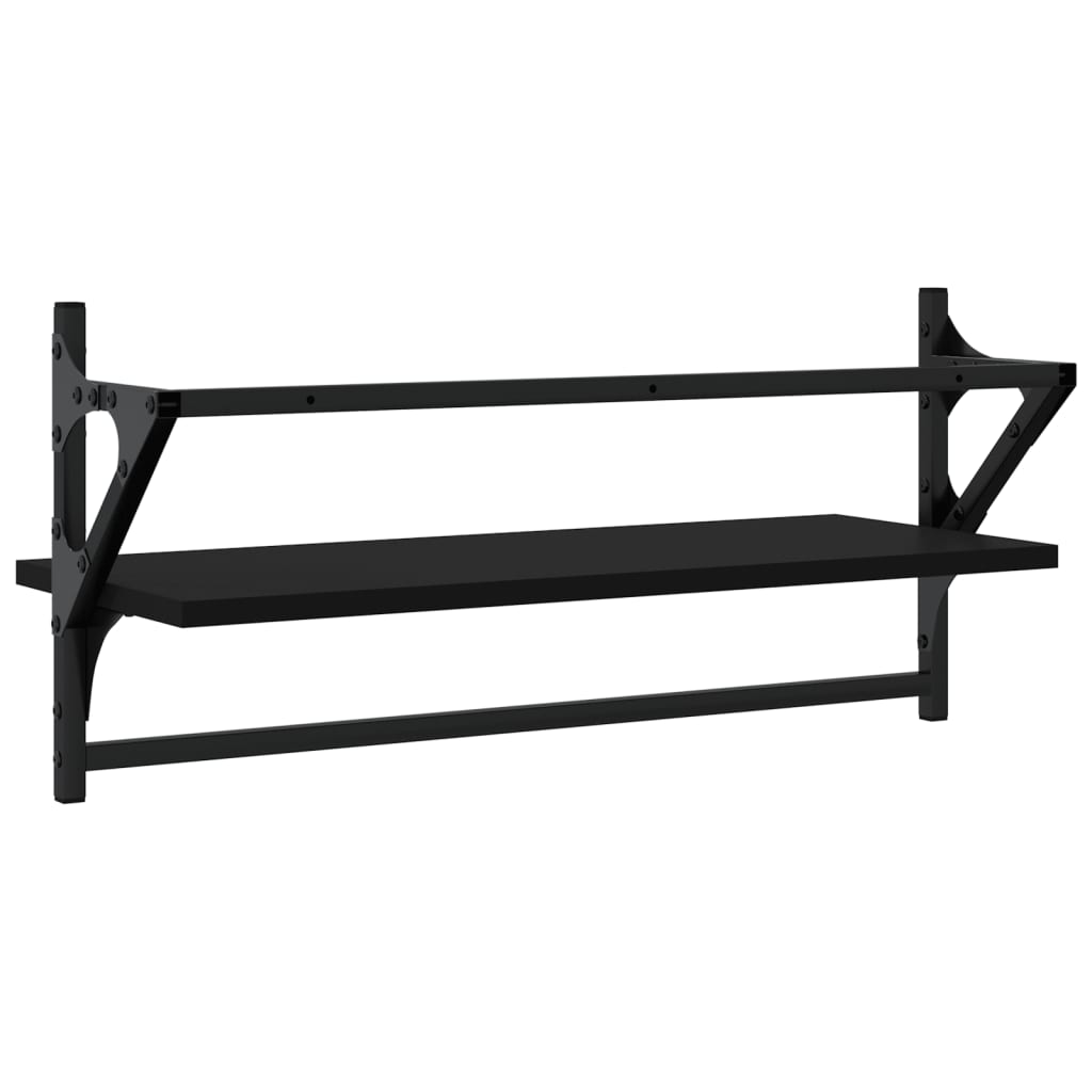 Étagères murales avec barres 2 pcs noir 65x25x30 cm