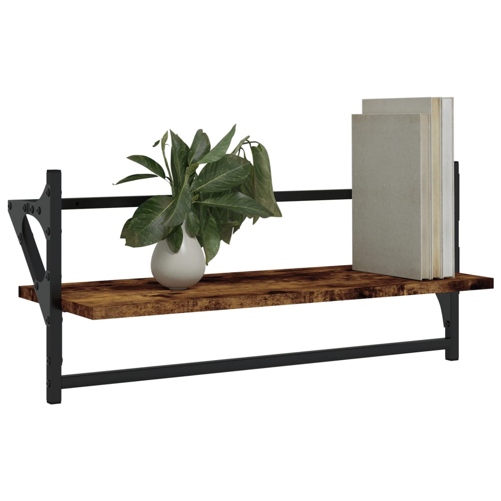 Étagères murales avec barres 2 pcs chêne fumé 65x25x30 cm