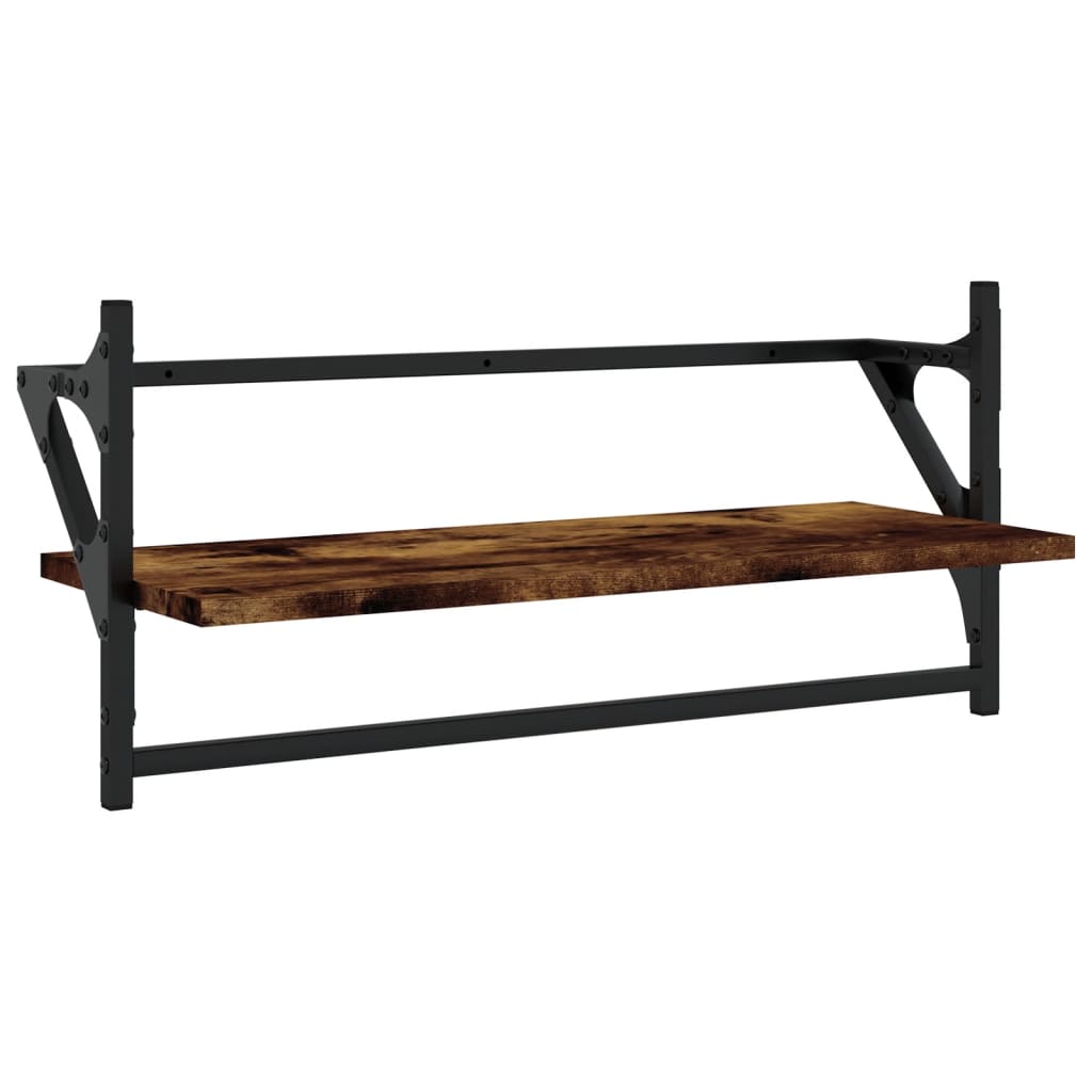 Étagères murales avec barres 2 pcs chêne fumé 65x25x30 cm