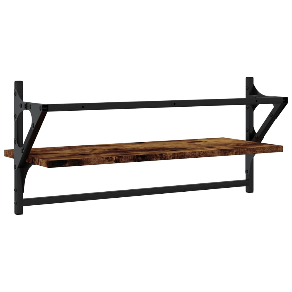 Étagères murales avec barres 2 pcs chêne fumé 65x25x30 cm
