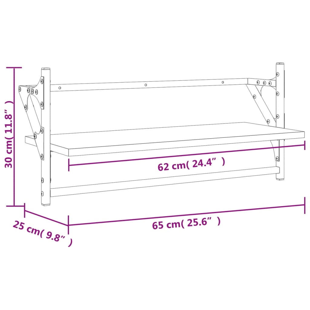 Étagères murales avec barres 2 pcs chêne fumé 65x25x30 cm