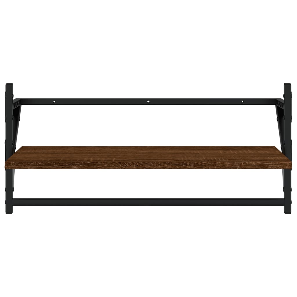 Étagères murales avec barres 2 pcs chêne marron 65x25x30 cm