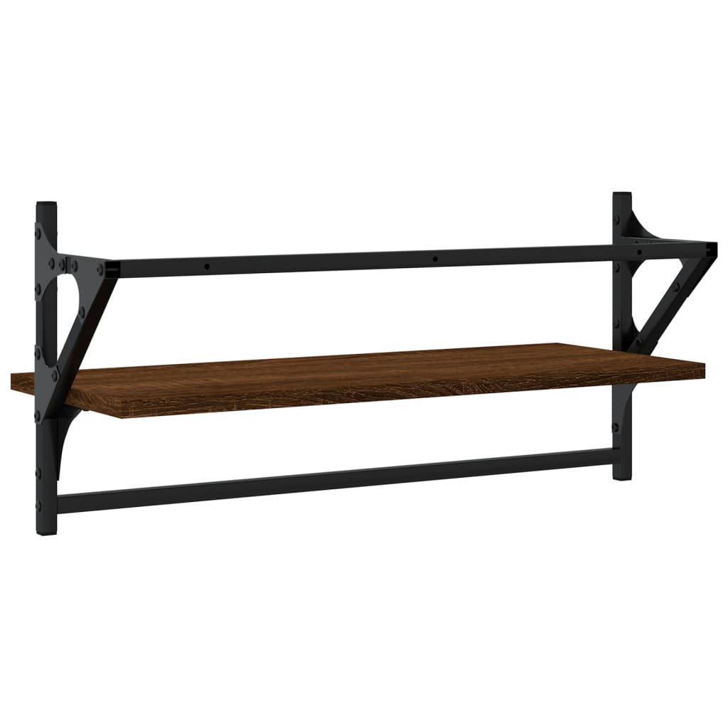 Étagères murales avec barres 2 pcs chêne marron 65x25x30 cm