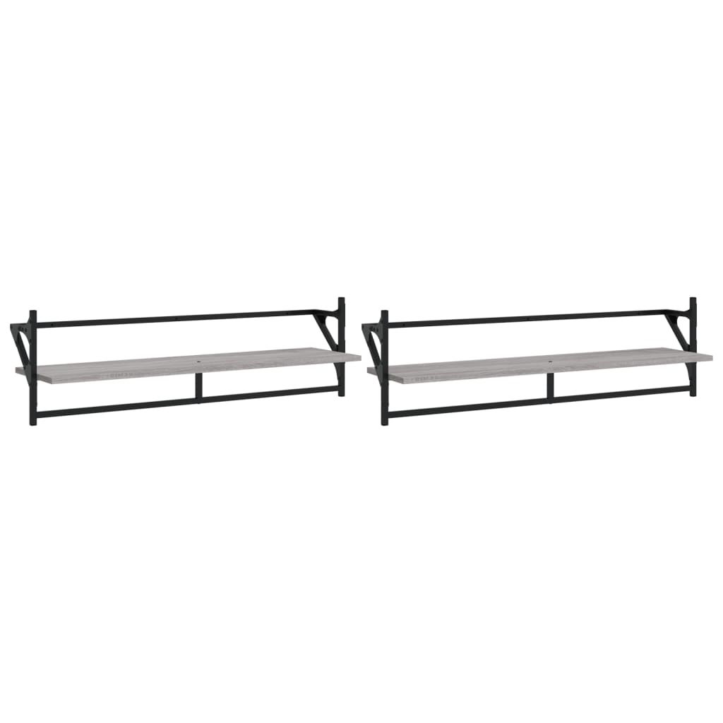 Étagères murales avec barres 2 pcs sonoma gris 100x25x30 cm
