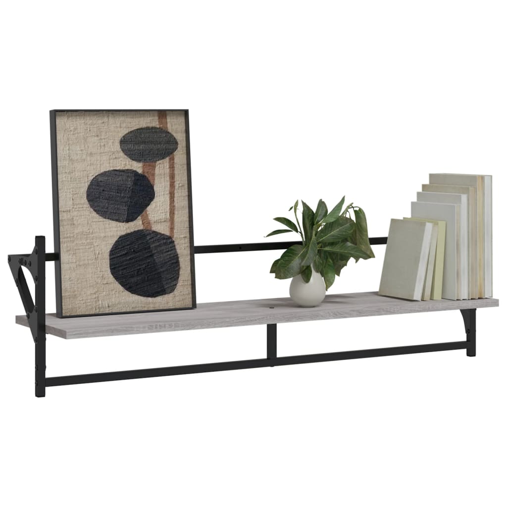 Étagères murales avec barres 2 pcs sonoma gris 100x25x30 cm