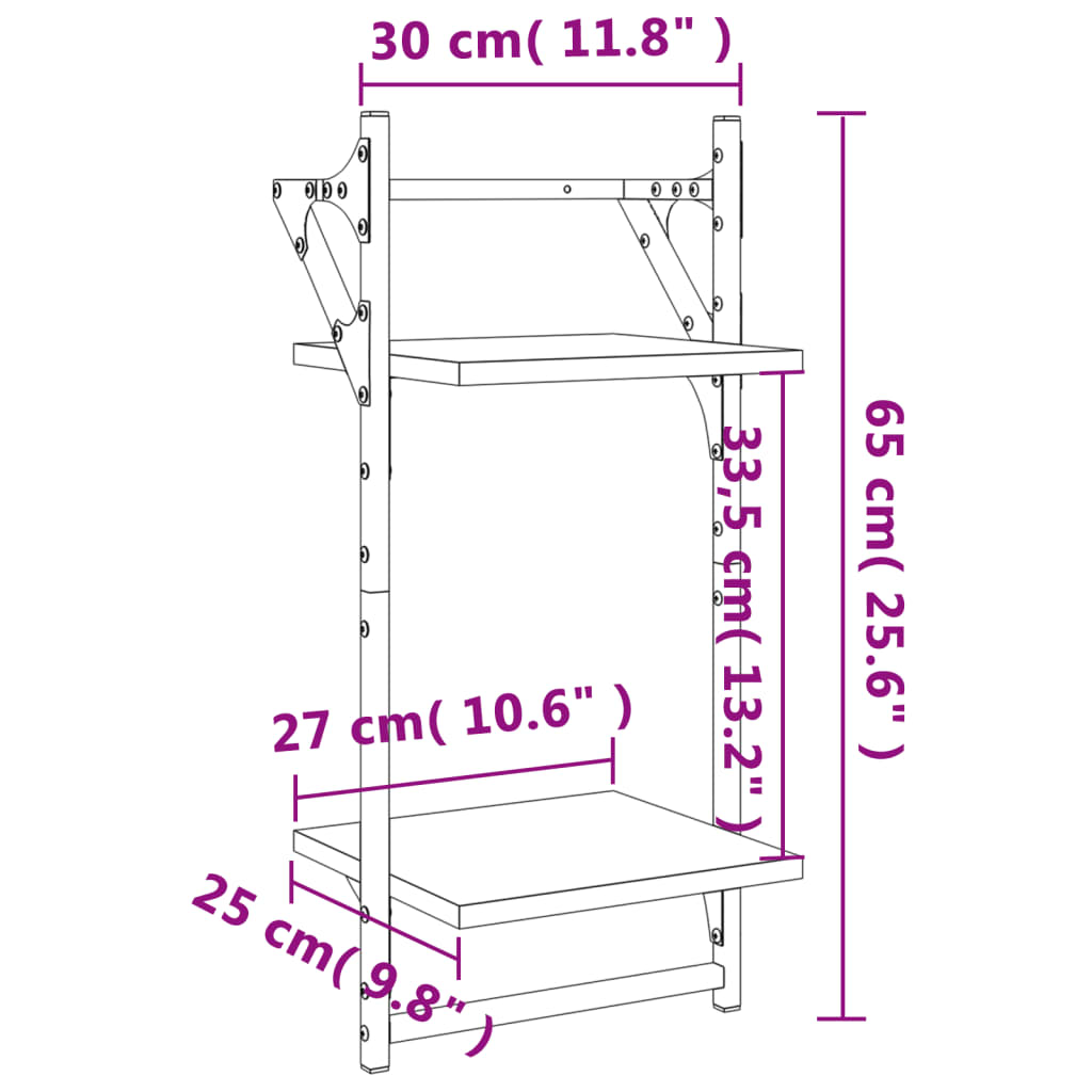 Étagères murales à 2 niveaux avec barres 2 pcs chêne sonoma