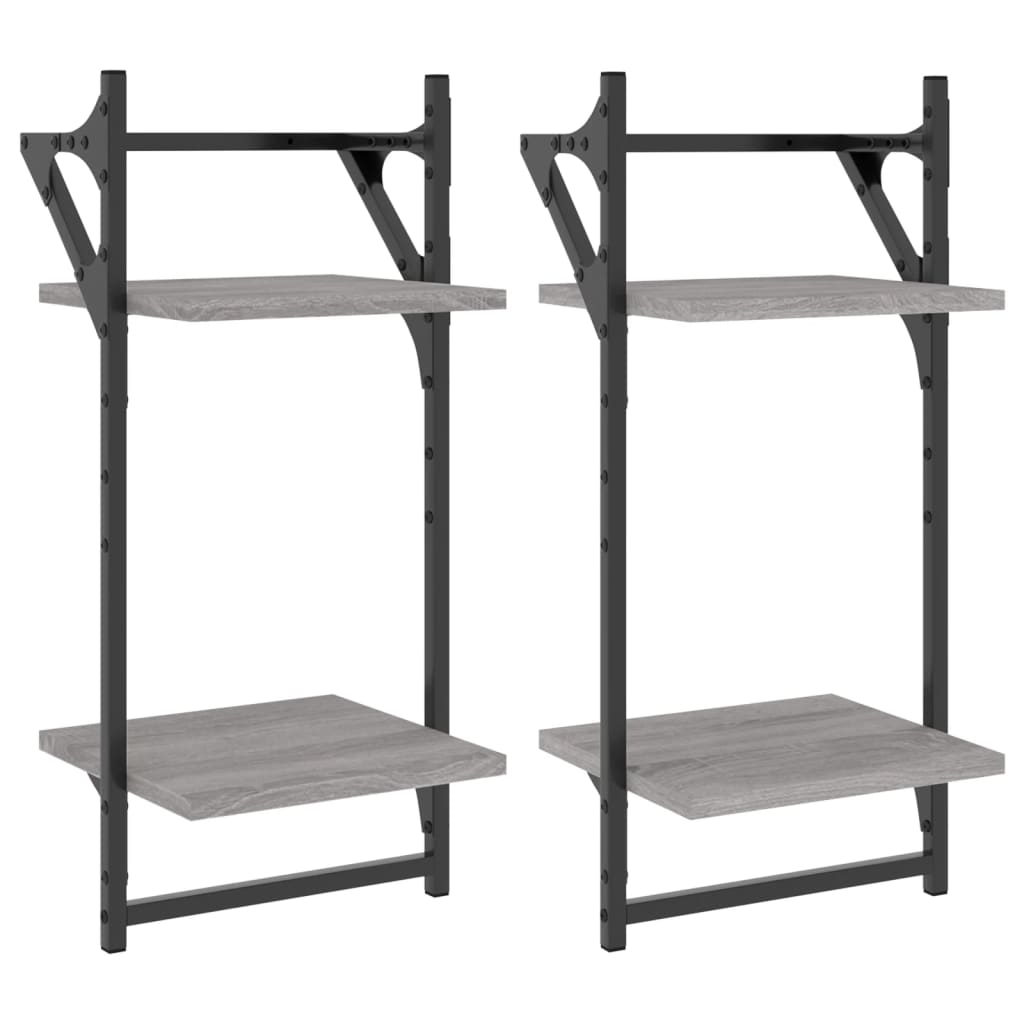 Étagères murales à 2 niveaux avec barres 2 pcs sonoma gris