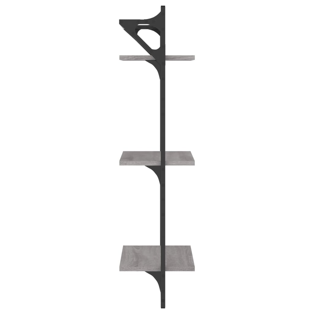 Étagères murales à 3 niveaux avec barres 2 pcs sonoma gris