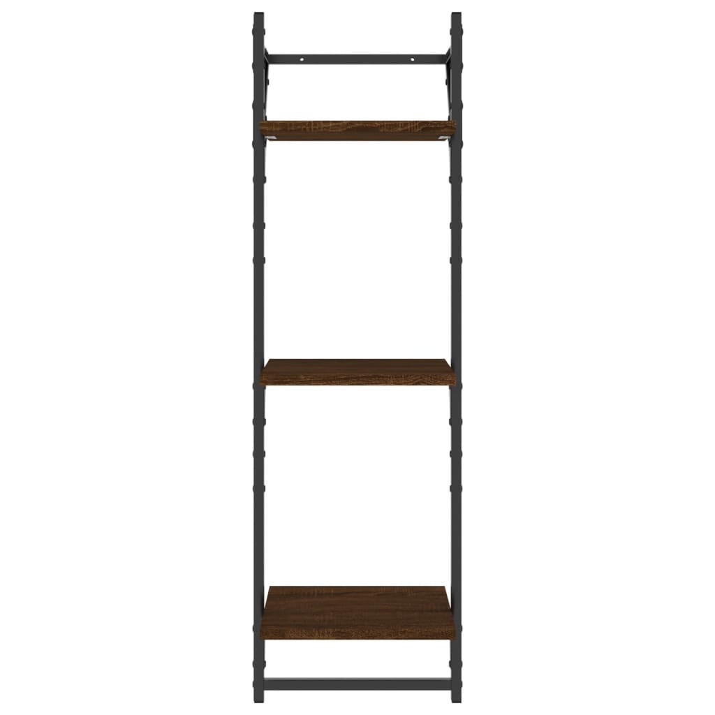 Étagères murales à 3 niveaux avec barres 2 pcs chêne marron