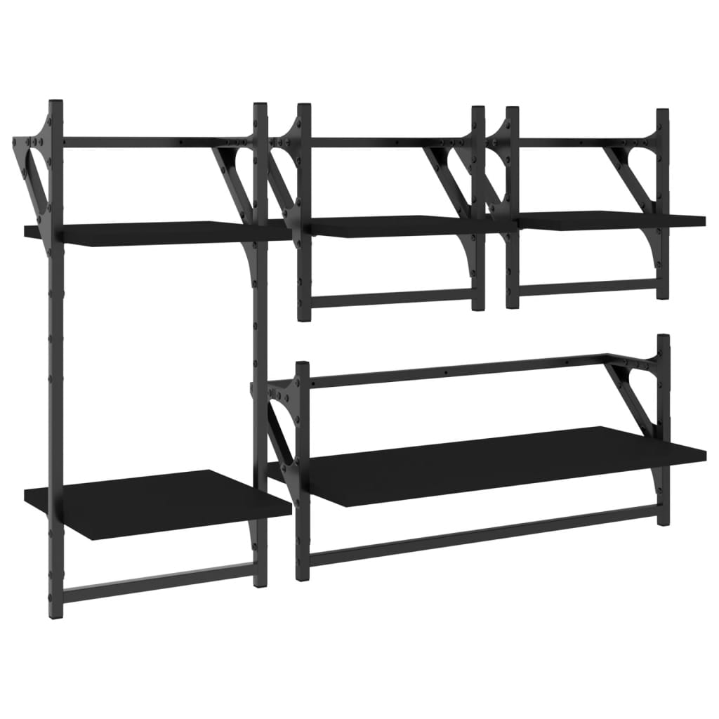 Ensemble d'étagères murales barres 4 pcs noir bois d'ingénierie