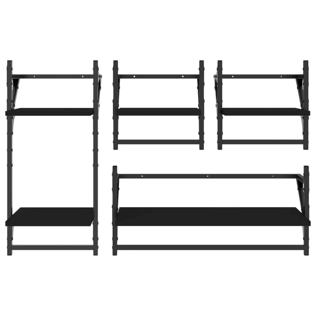 Ensemble d'étagères murales barres 4 pcs noir bois d'ingénierie