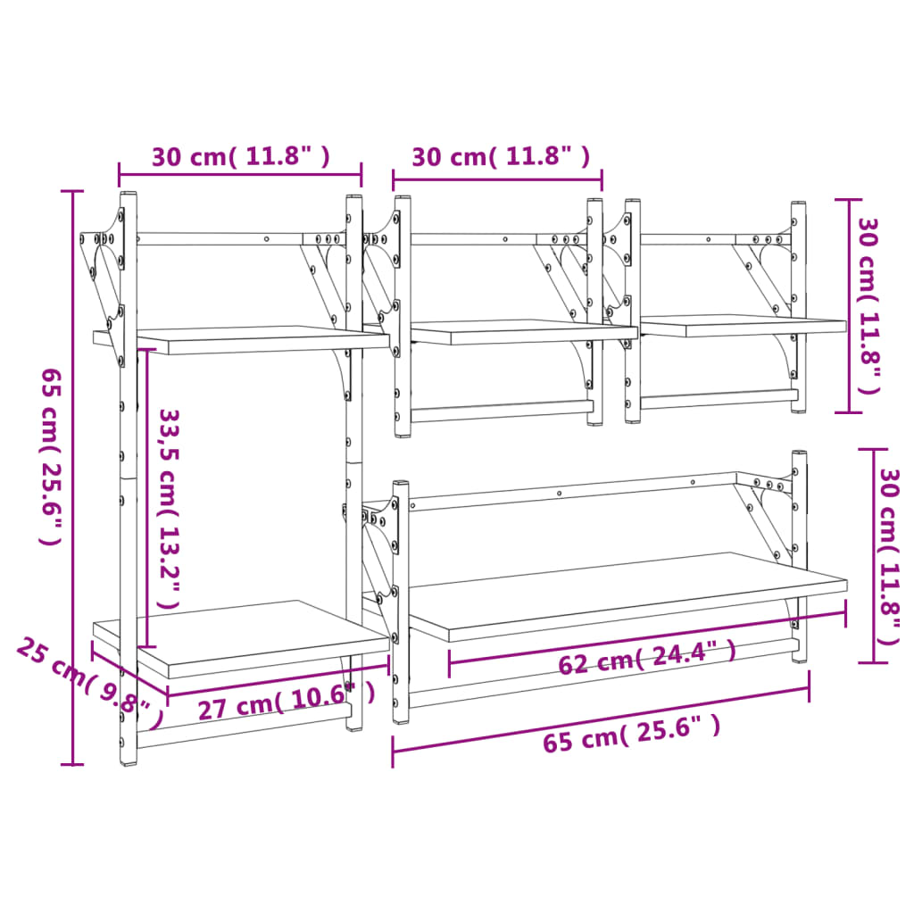 Ensemble d'étagères murales barres 4 pcs noir bois d'ingénierie