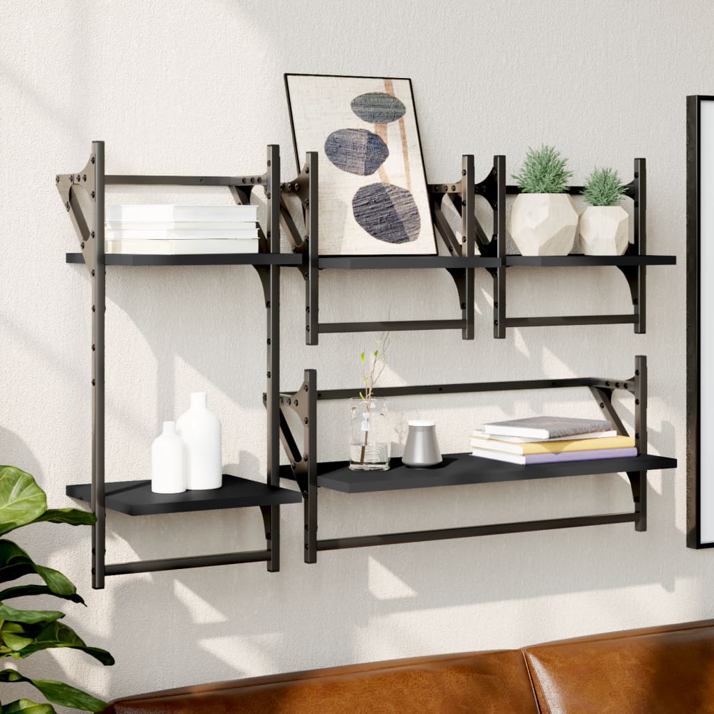 Ensemble d'étagères murales barres 4 pcs noir bois d'ingénierie