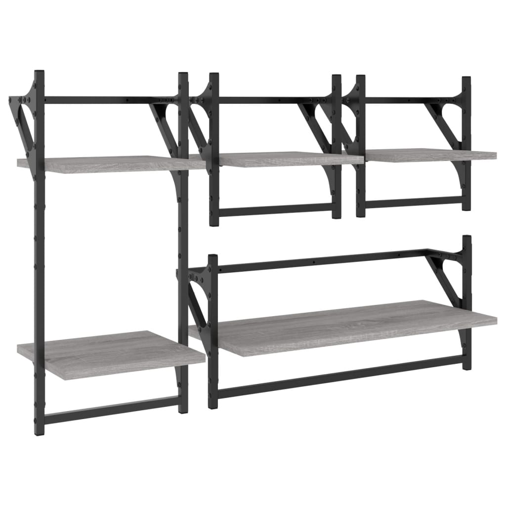 Ensemble d'étagères murales avec barres 4 pcs sonoma gris