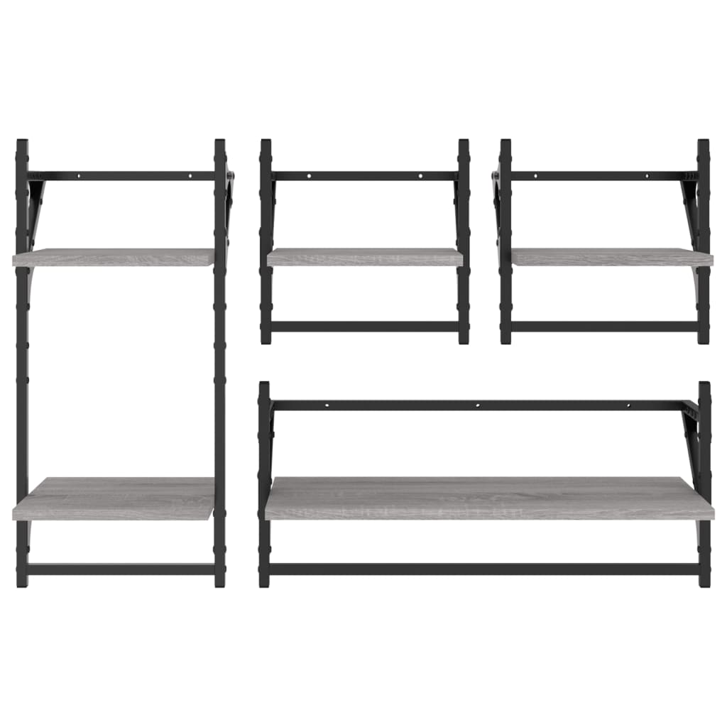 Ensemble d'étagères murales avec barres 4 pcs sonoma gris