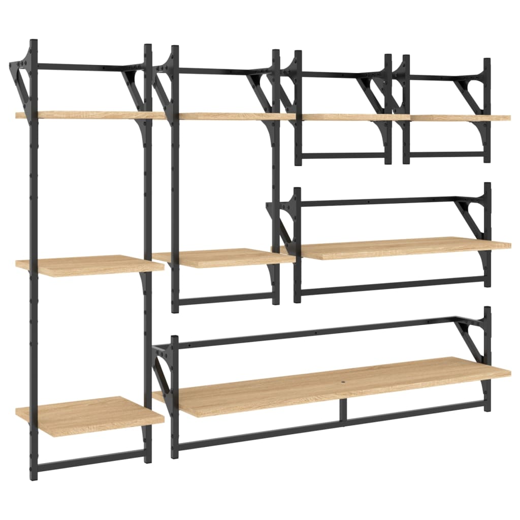 Ensemble d'étagères murales avec barres 6 pcs chêne sonoma