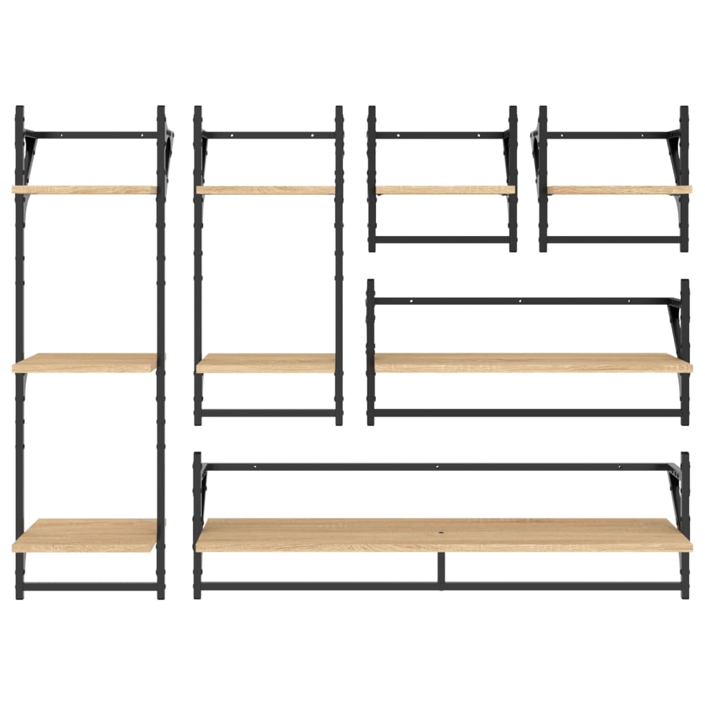 Ensemble d'étagères murales avec barres 6 pcs chêne sonoma