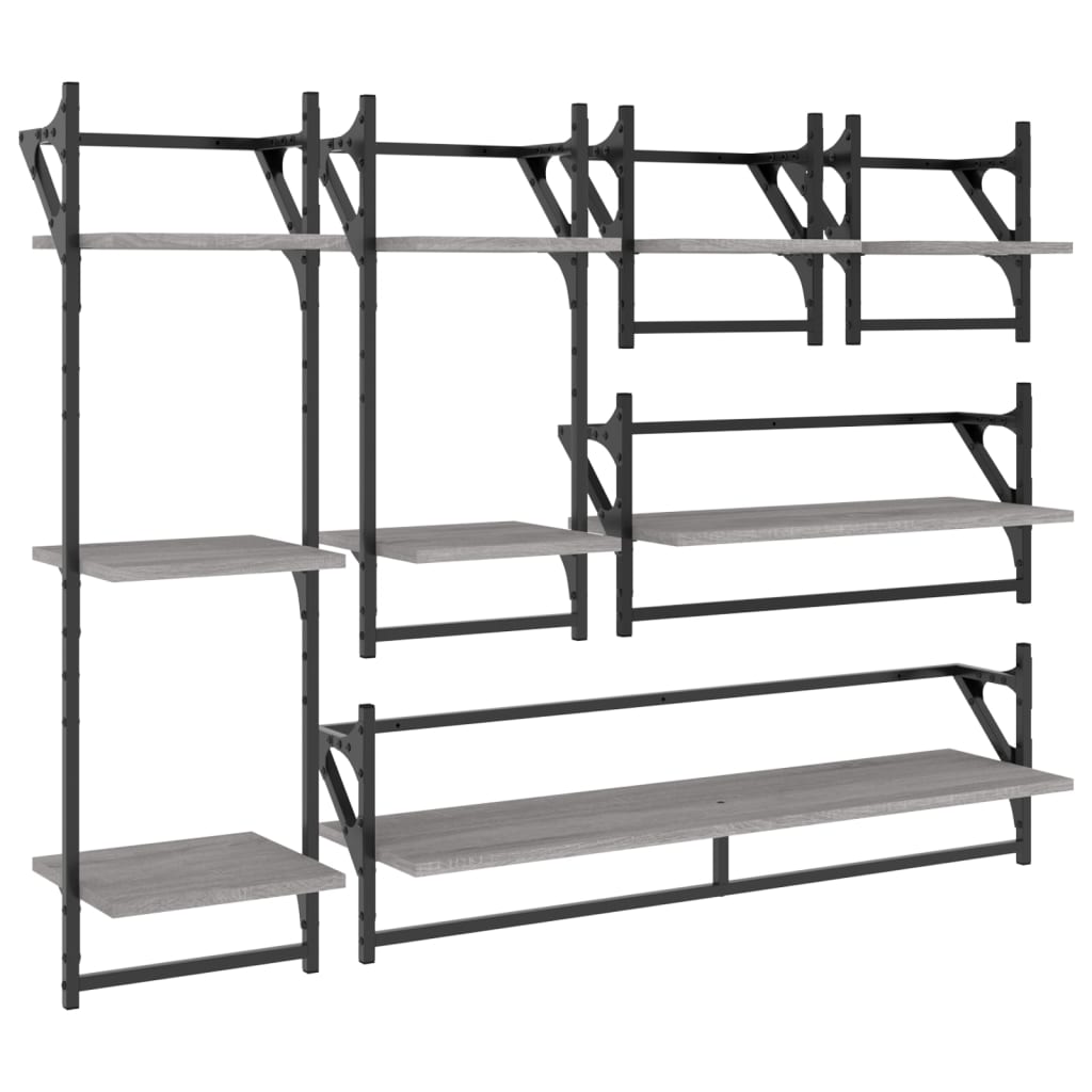 Ensemble d'étagères murales avec barres 6 pcs sonoma gris