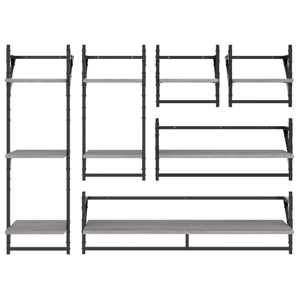 Ensemble d'étagères murales avec barres 6 pcs sonoma gris