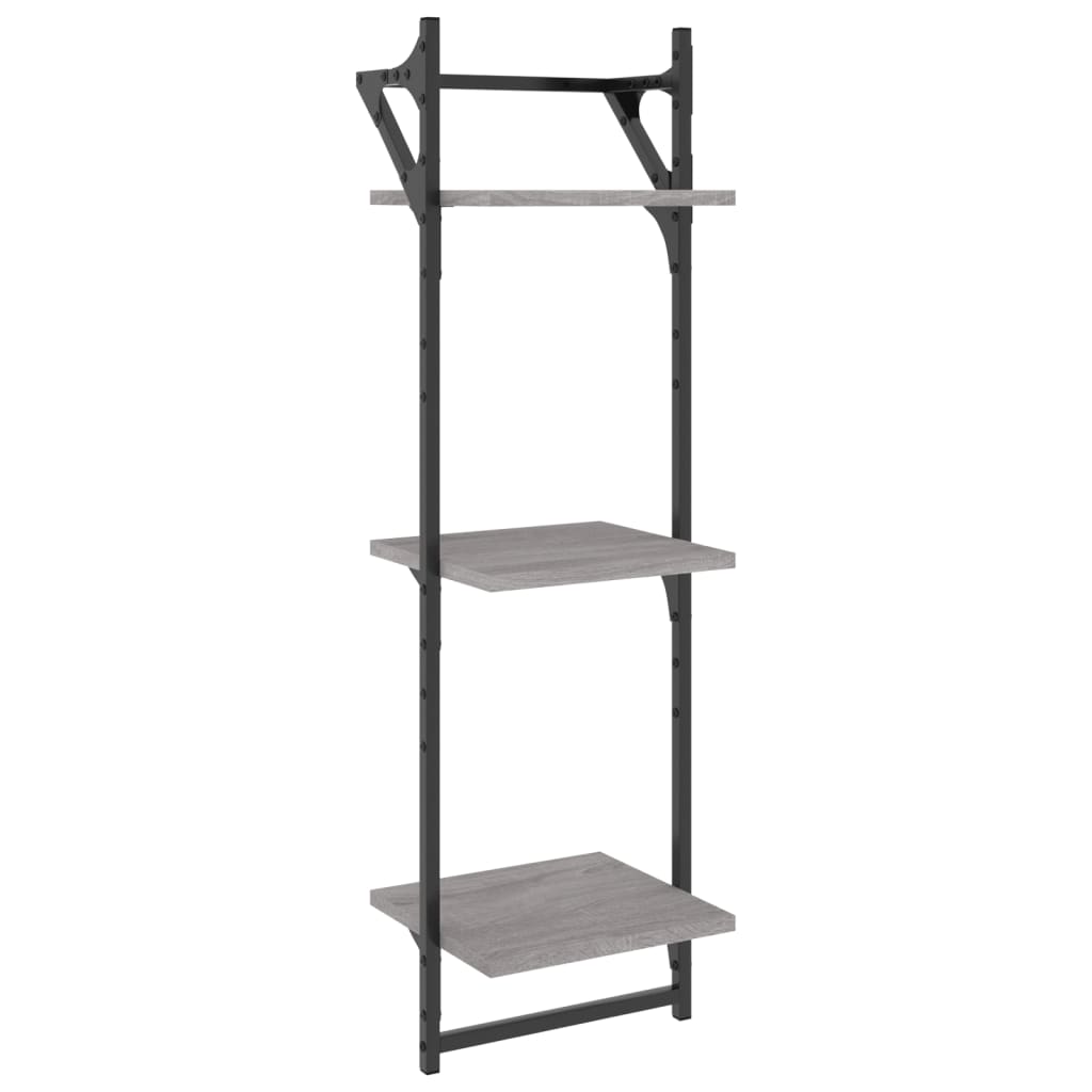 Ensemble d'étagères murales avec barres 6 pcs sonoma gris