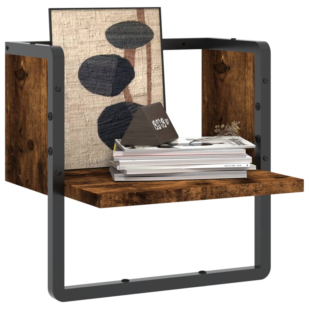 Étagère murale avec barre chêne fumé 30x25x30 cm