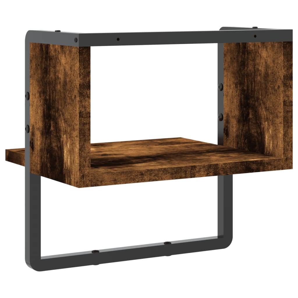 Étagère murale avec barre chêne fumé 30x25x30 cm