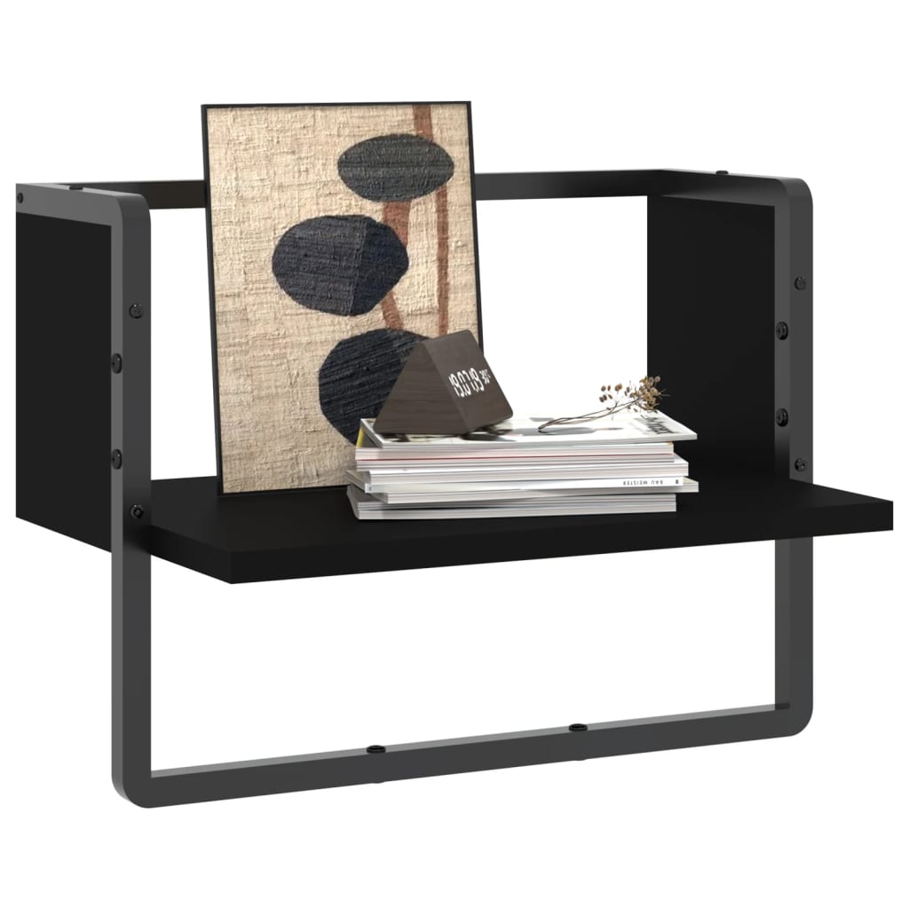 Étagère murale avec barre noir 40x25x30 cm