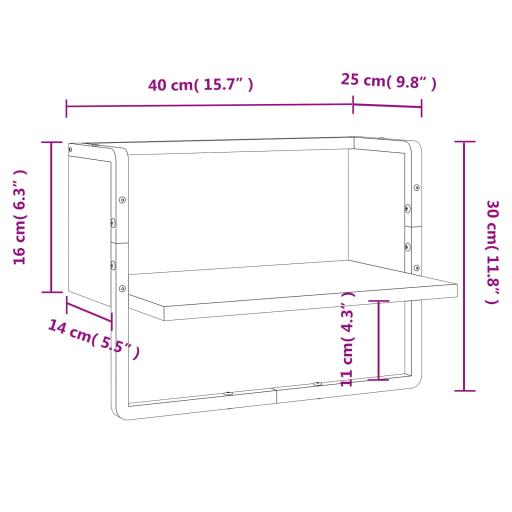 Étagère murale avec barre sonoma gris 40x25x30 cm