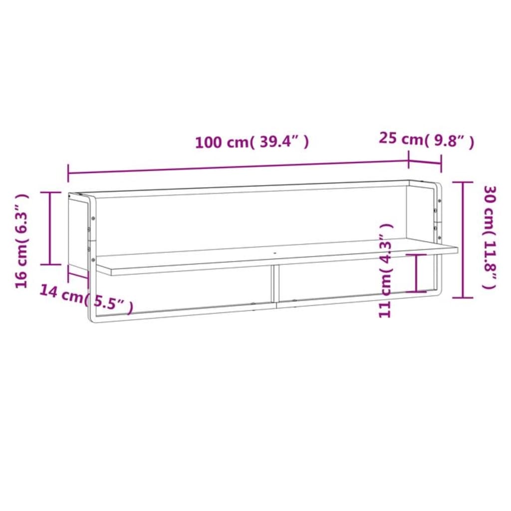 Étagère murale avec barre sonoma gris 100x25x30 cm