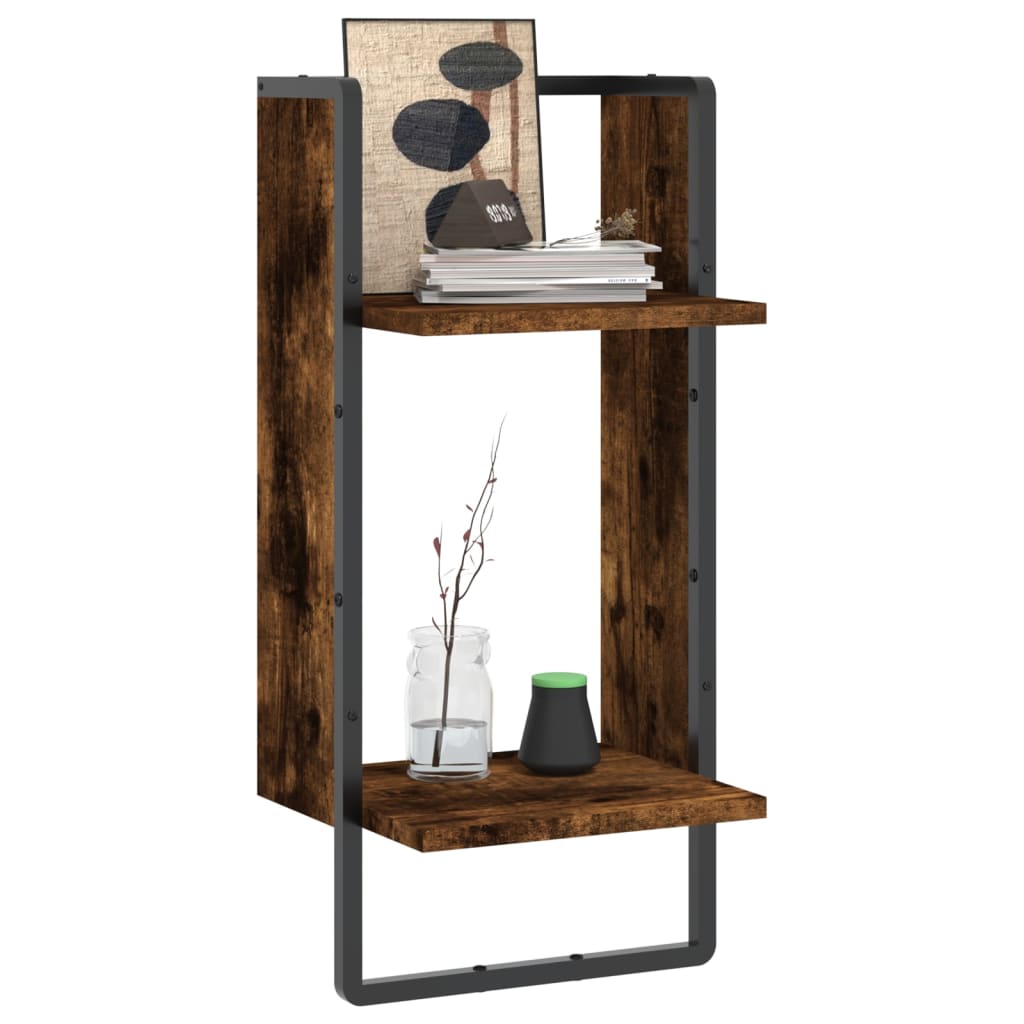Étagère murale avec barre chêne fumé 30x25x65 cm