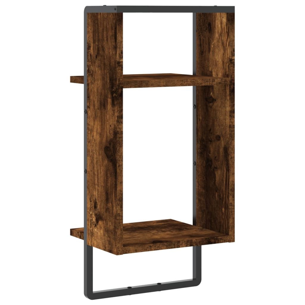 Étagère murale avec barre chêne fumé 30x25x65 cm