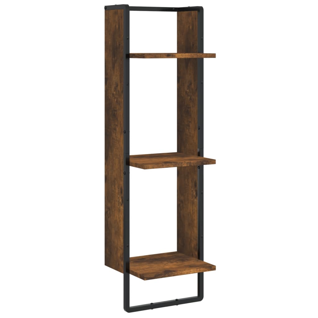 Étagère murale 3 niveaux chêne fumé 30x25x100cm bois ingénierie