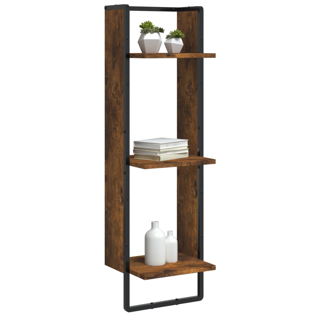Étagère murale 3 niveaux chêne fumé 30x25x100cm bois ingénierie